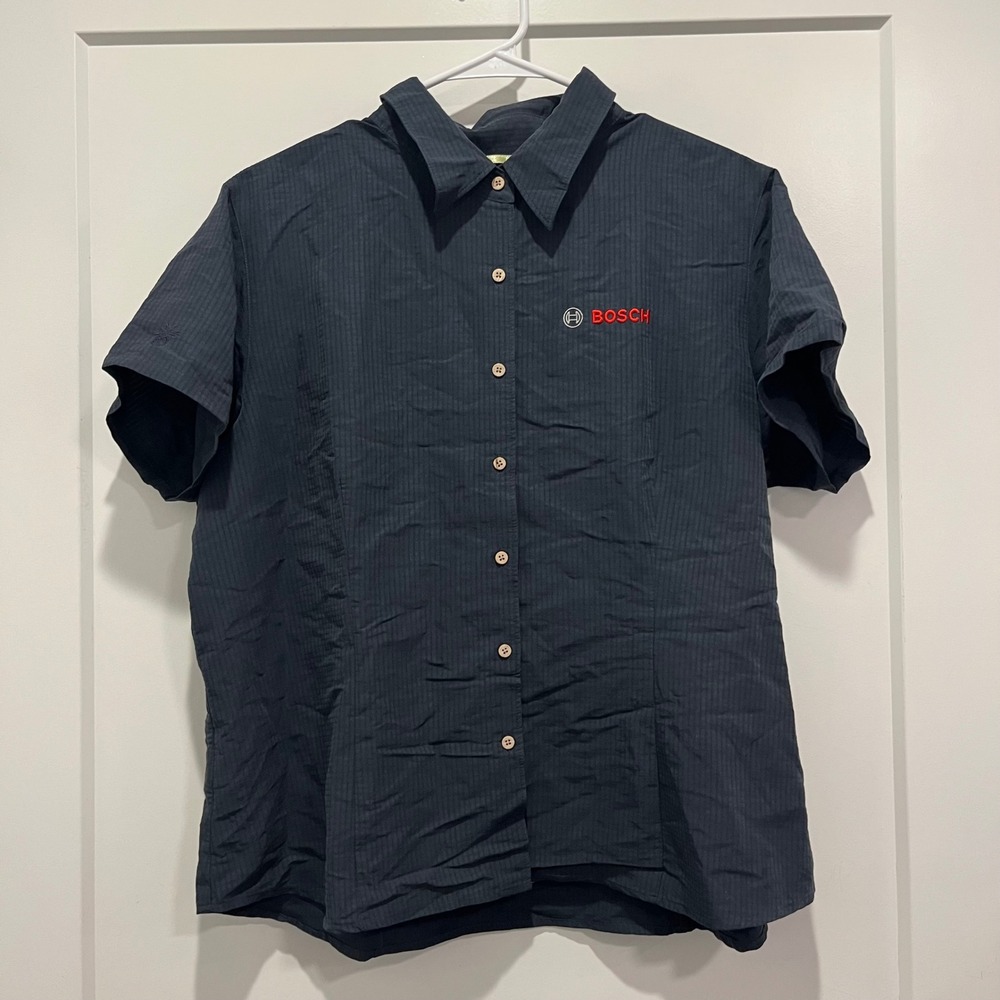 Cubavera Bosch Embroidered Button Down Shirt Navy Blue Striped XXL Short Sleeve